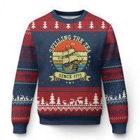 Spilling The Tea Since 1773 Ugly Christmas Sweater Retro Sunset Boston Tea Party History
