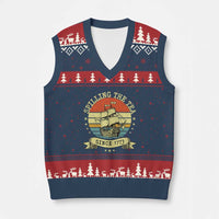 Spilling The Tea Since 1773 V-Neck Knit Sweater Vest Retro Sunset Boston Tea Party History