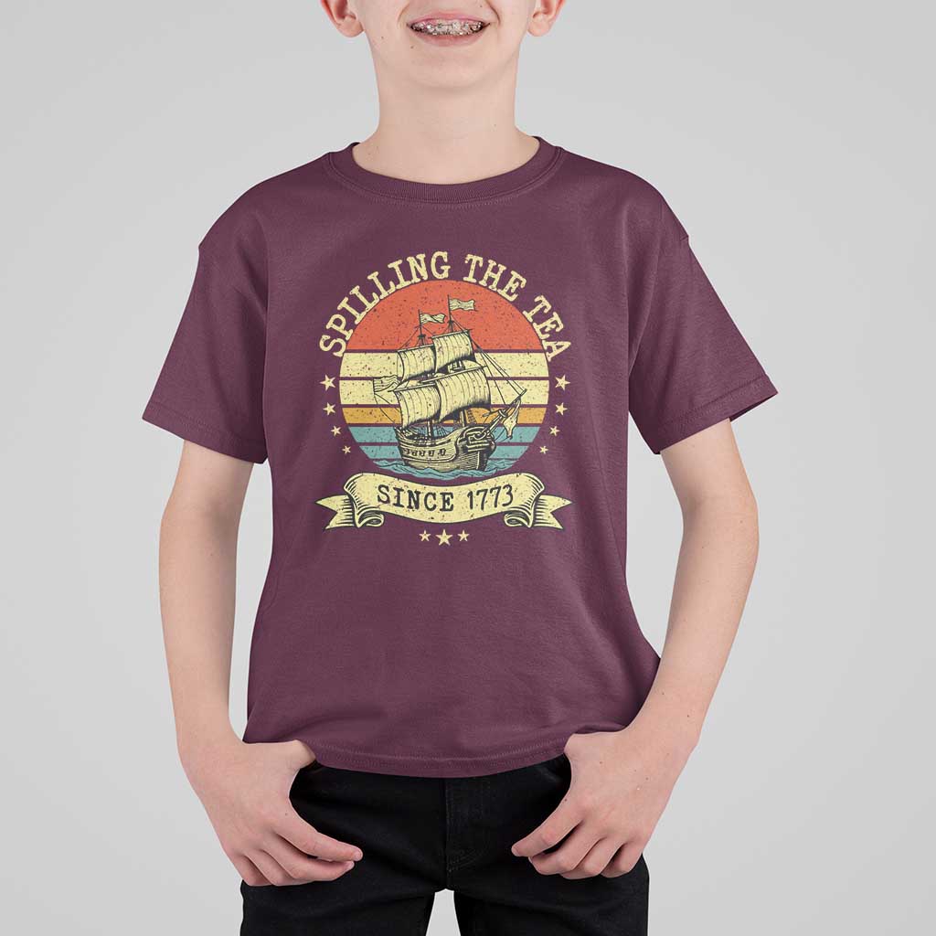 Spilling The Tea Since 1773 T Shirt For Kid Retro Sunset Boston Tea Party History