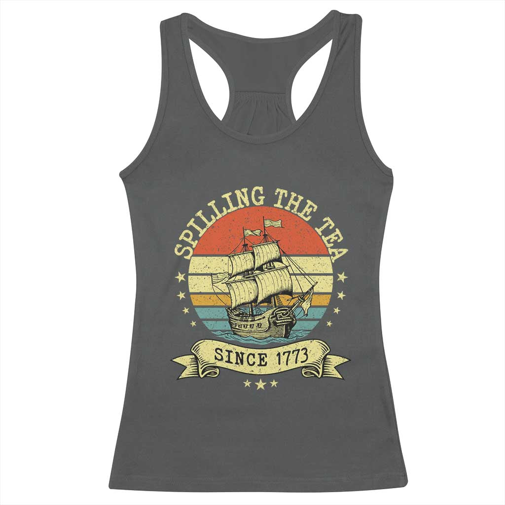Spilling The Tea Since 1773 Racerback Tank Top Retro Sunset Boston Tea Party History