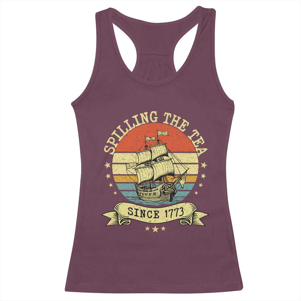 Spilling The Tea Since 1773 Racerback Tank Top Retro Sunset Boston Tea Party History