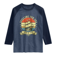 Spilling The Tea Since 1773 Raglan Shirt Retro Sunset Boston Tea Party History