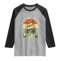 Spilling The Tea Since 1773 Raglan Shirt Retro Sunset Boston Tea Party History