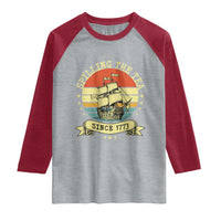 Spilling The Tea Since 1773 Raglan Shirt Retro Sunset Boston Tea Party History