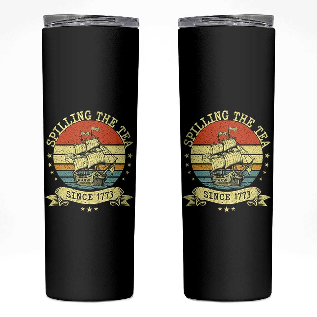 Spilling The Tea Since 1773 Skinny Tumbler Retro Sunset Boston Tea Party History