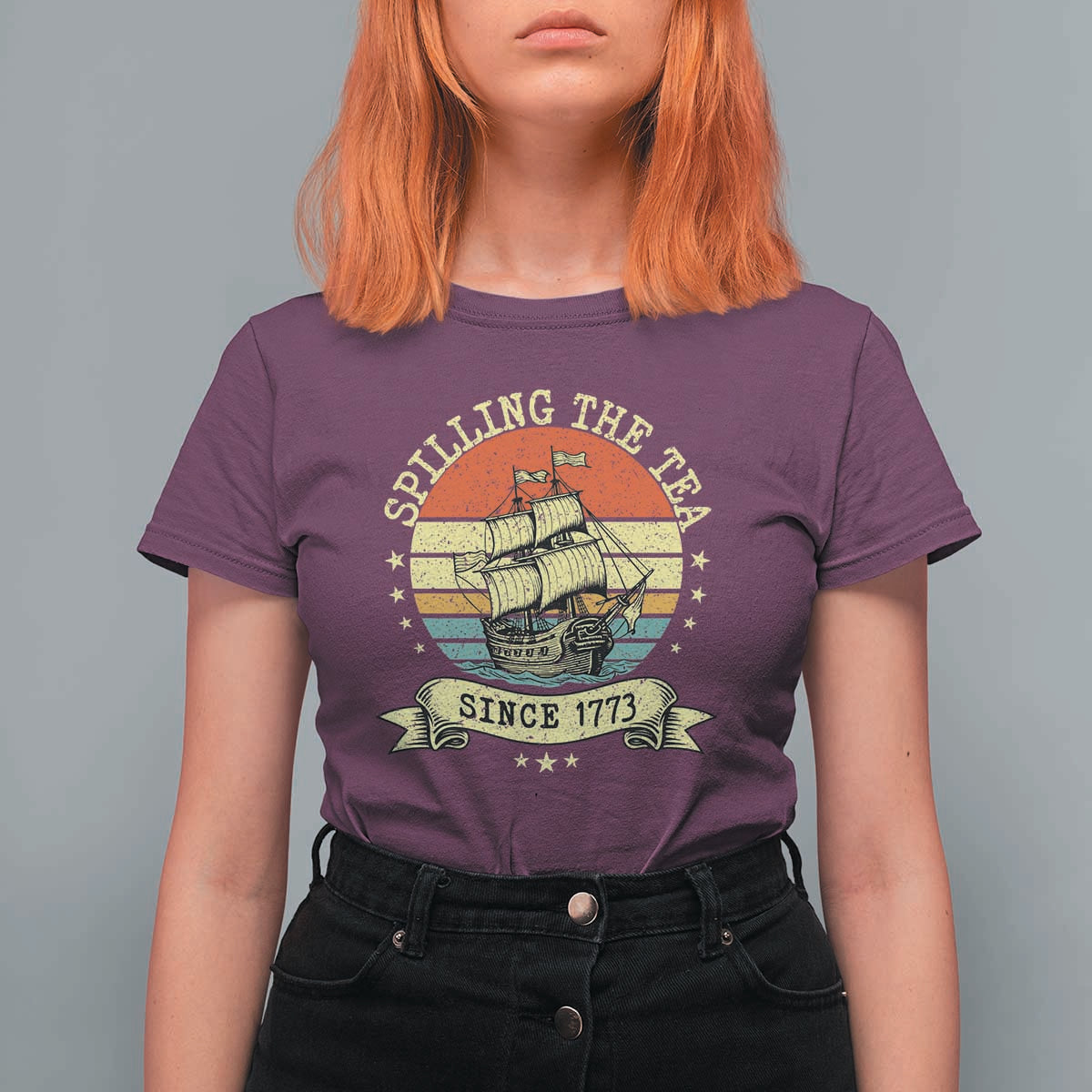 Spilling The Tea Since 1773 T Shirt For Women Retro Sunset Boston Tea Party History