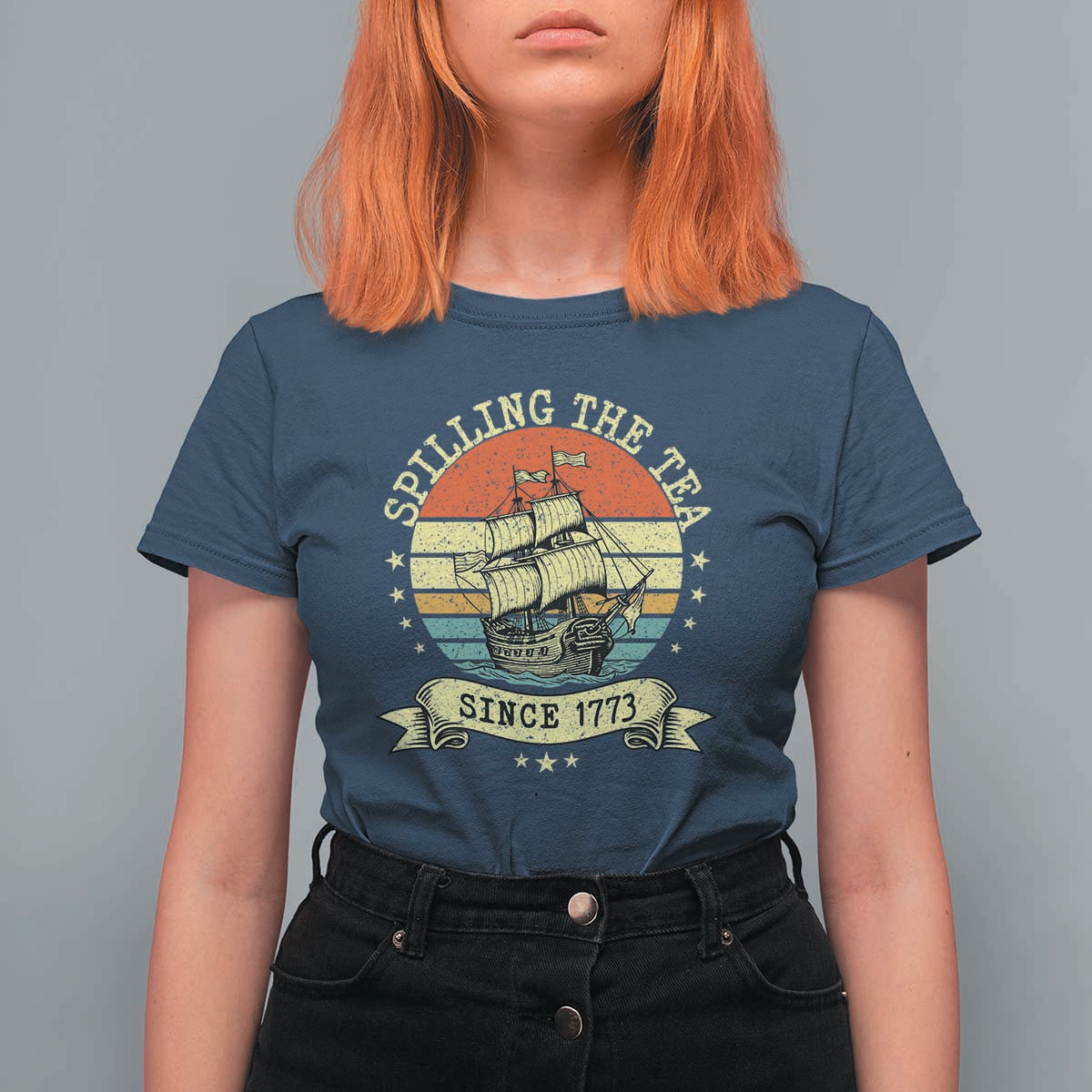Spilling The Tea Since 1773 T Shirt For Women Retro Sunset Boston Tea Party History