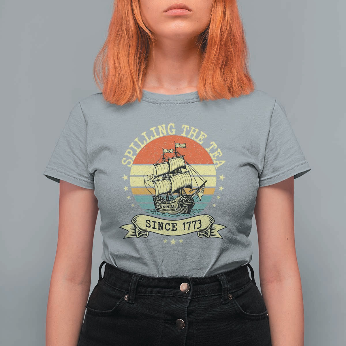 Spilling The Tea Since 1773 T Shirt For Women Retro Sunset Boston Tea Party History