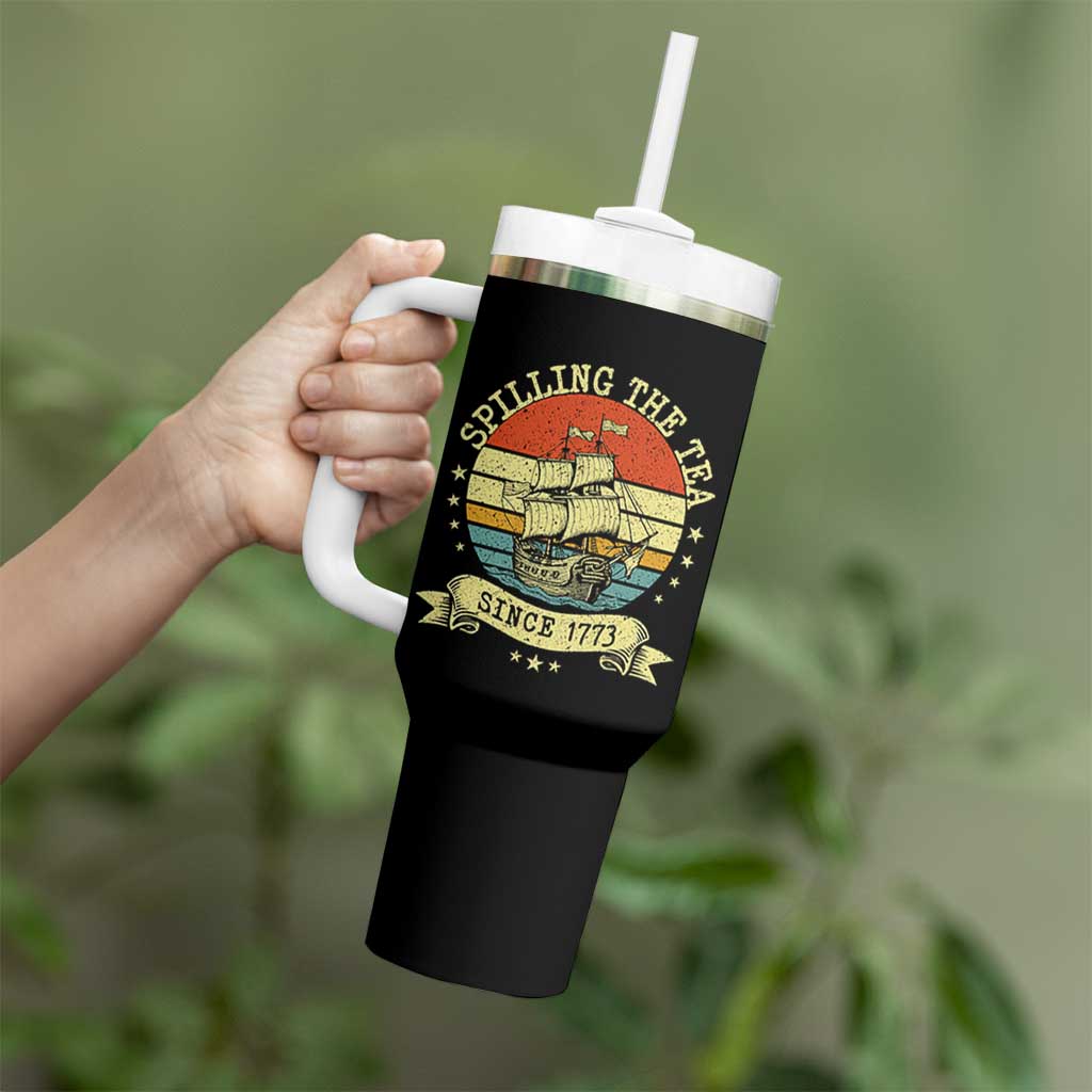 Spilling The Tea Since 1773 Tumbler With Handle Retro Sunset Boston Tea Party History