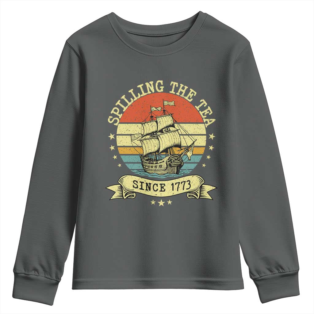 Spilling The Tea Since 1773 Youth Sweatshirt Retro Sunset Boston Tea Party History