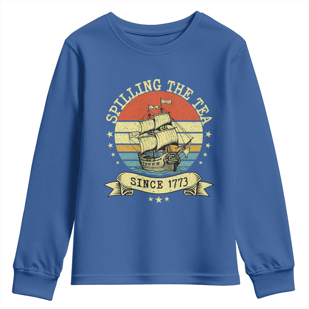 Spilling The Tea Since 1773 Youth Sweatshirt Retro Sunset Boston Tea Party History