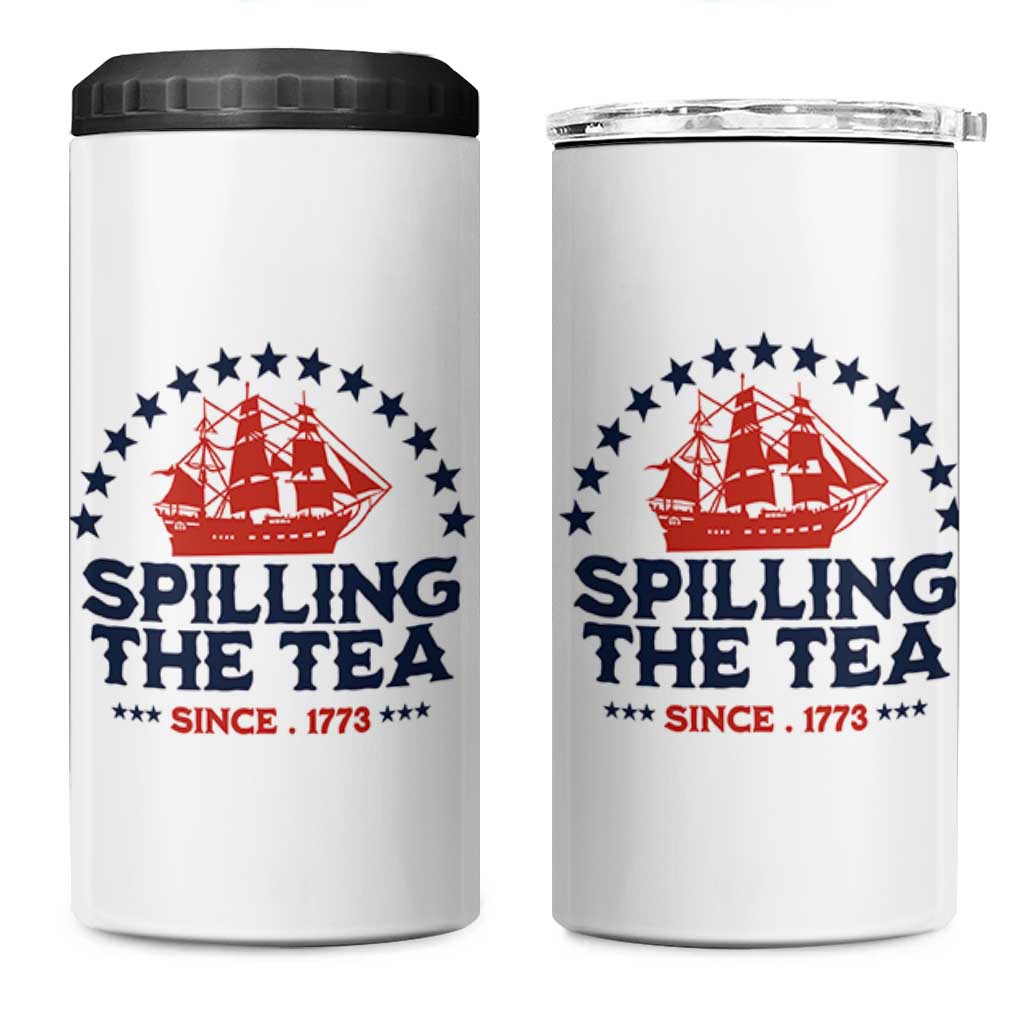 Spilling The Tea Since 1773 4 in 1 Can Cooler Tumbler Patriotic Nautical Stars American History