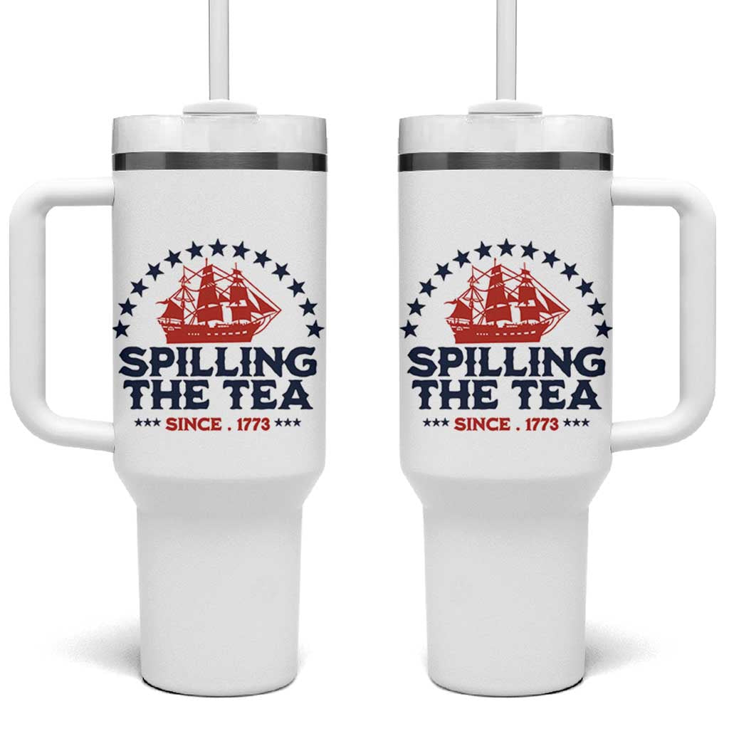 Spilling The Tea Since 1773 Tumbler With Handle Patriotic Nautical Stars American History