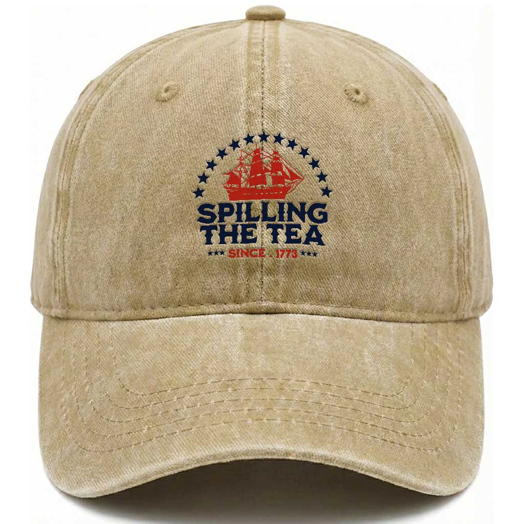 Spilling The Tea Since 1773 Washed Cotton Baseball Cap Patriotic Nautical Stars American History