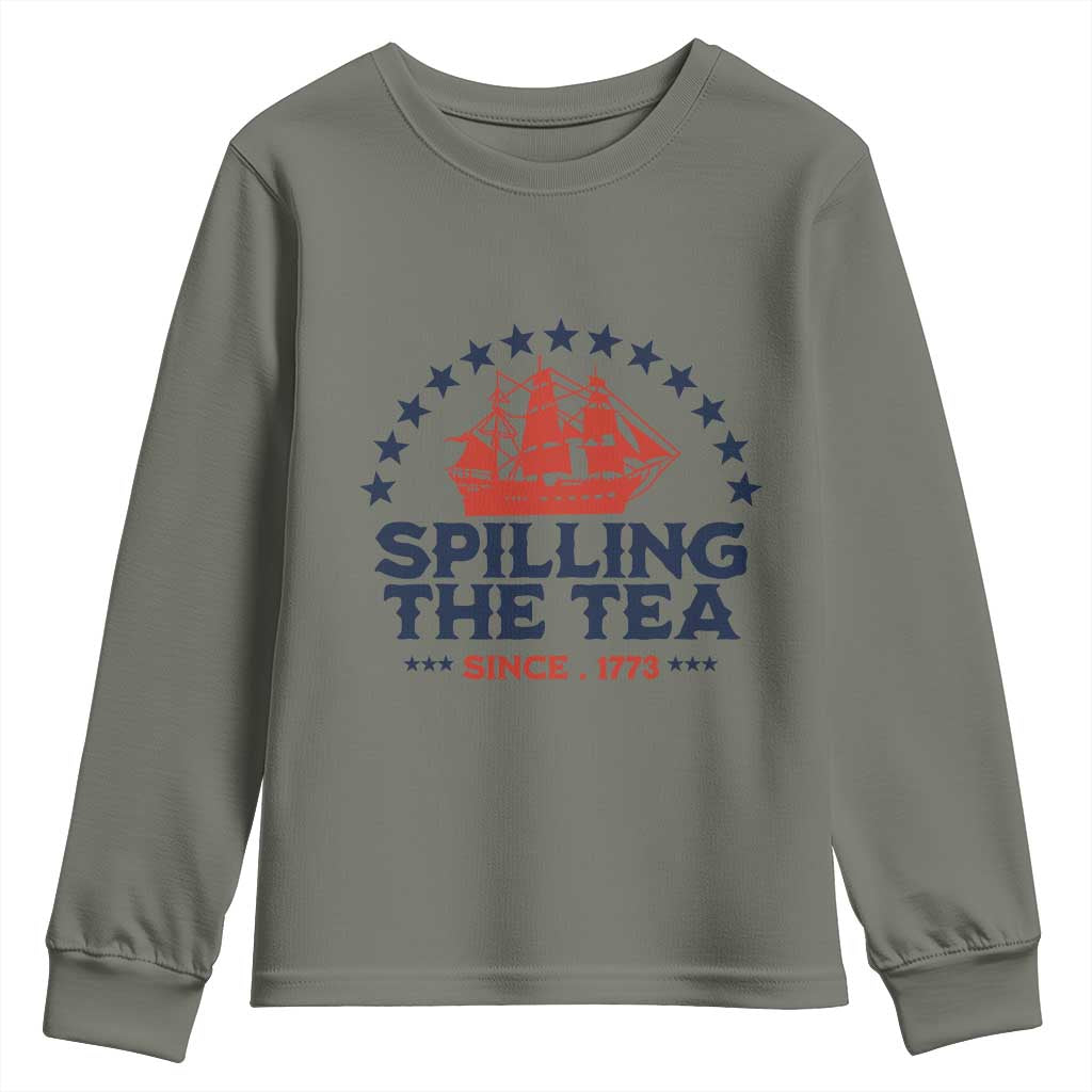Spilling The Tea Since 1773 Youth Sweatshirt Patriotic Nautical Stars American History