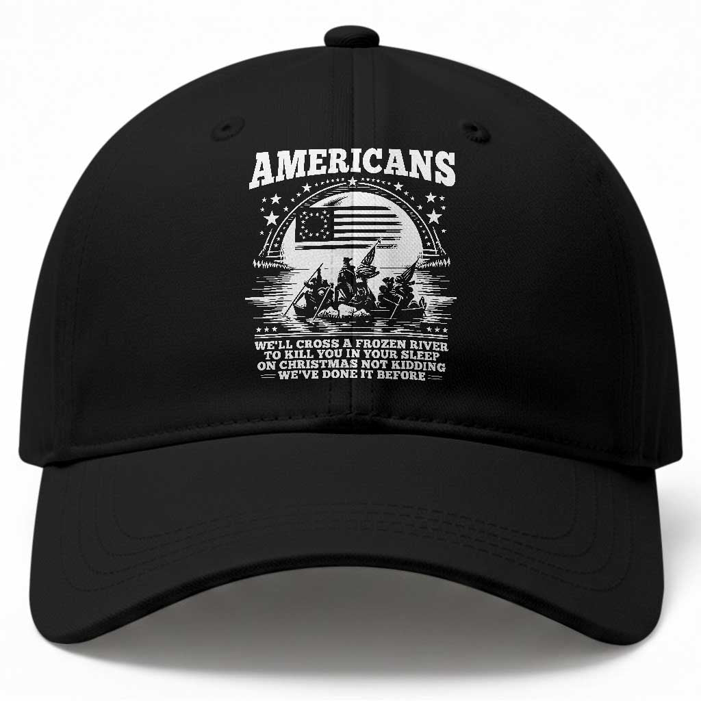Funny Patriotic Military History Baseball Cap Americans Crossing A Frozen River To Kill You In Your Sleep On Christmas