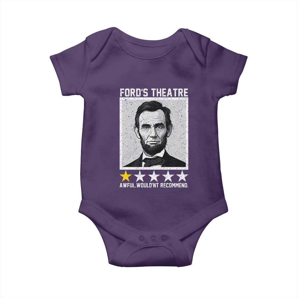 Fords Theatre One Star Awful Wouldnt Recommend Baby Onesie Abraham Lincoln Funny History Dark Humor