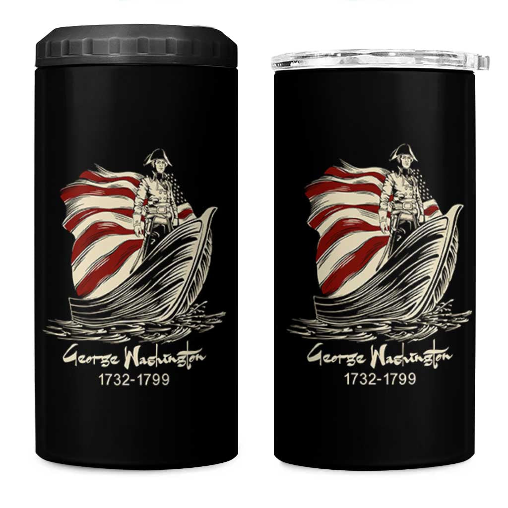 George Washington Crossing The Delaware Patriotic 4 in 1 Can Cooler Tumbler Vintage American Flag Graphic