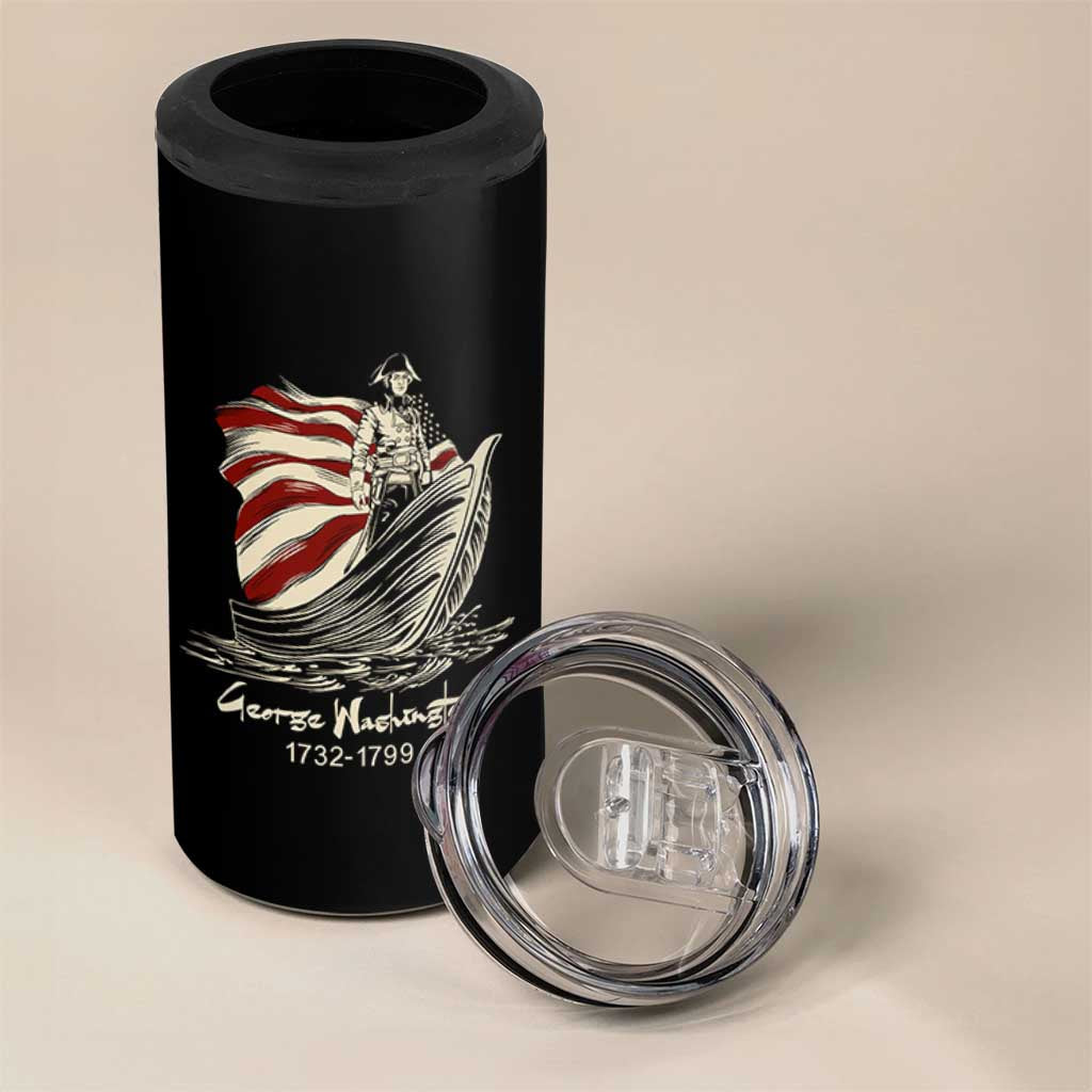 George Washington Crossing The Delaware Patriotic 4 in 1 Can Cooler Tumbler Vintage American Flag Graphic