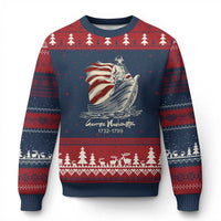 George Washington Crossing The Delaware Patriotic Ugly Christmas Sweater Vintage American Flag Graphic