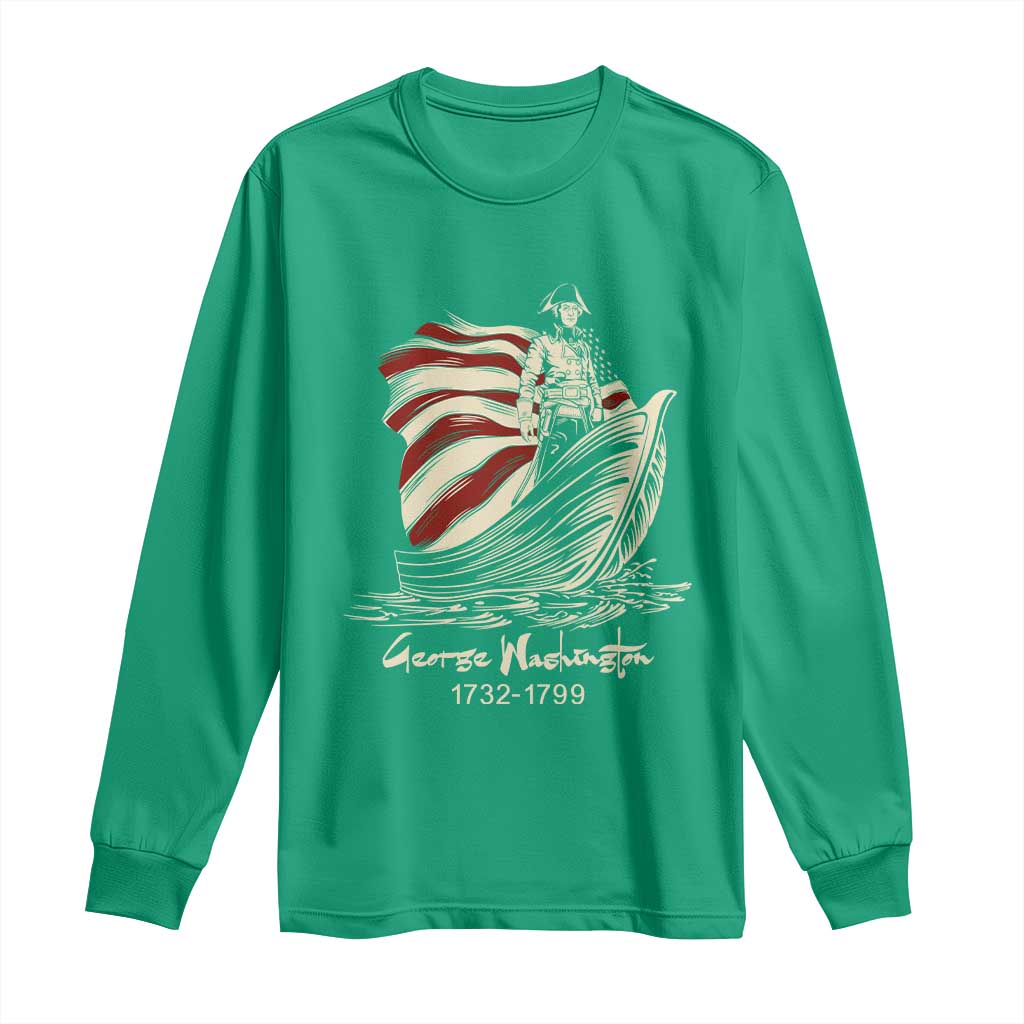 George Washington Crossing The Delaware Patriotic Long Sleeve Shirt Vintage American Flag Graphic