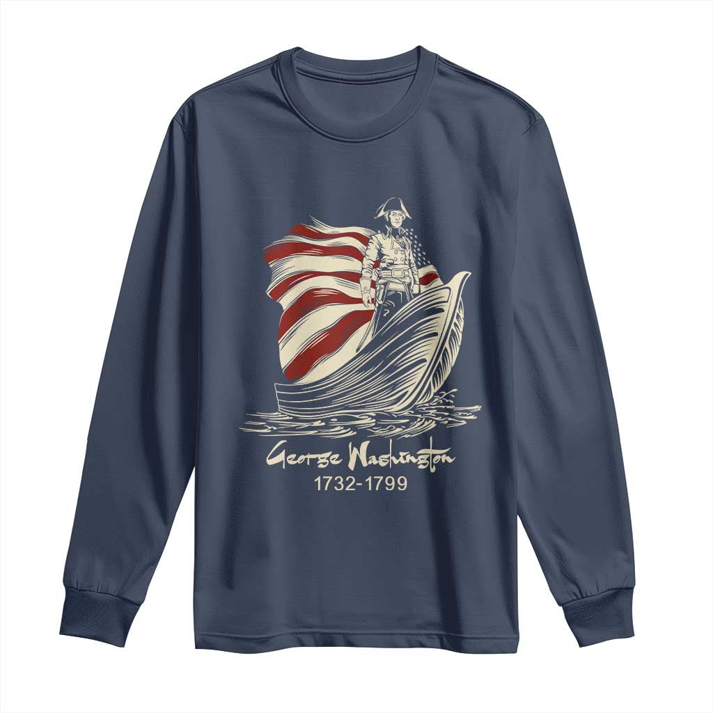 George Washington Crossing The Delaware Patriotic Long Sleeve Shirt Vintage American Flag Graphic
