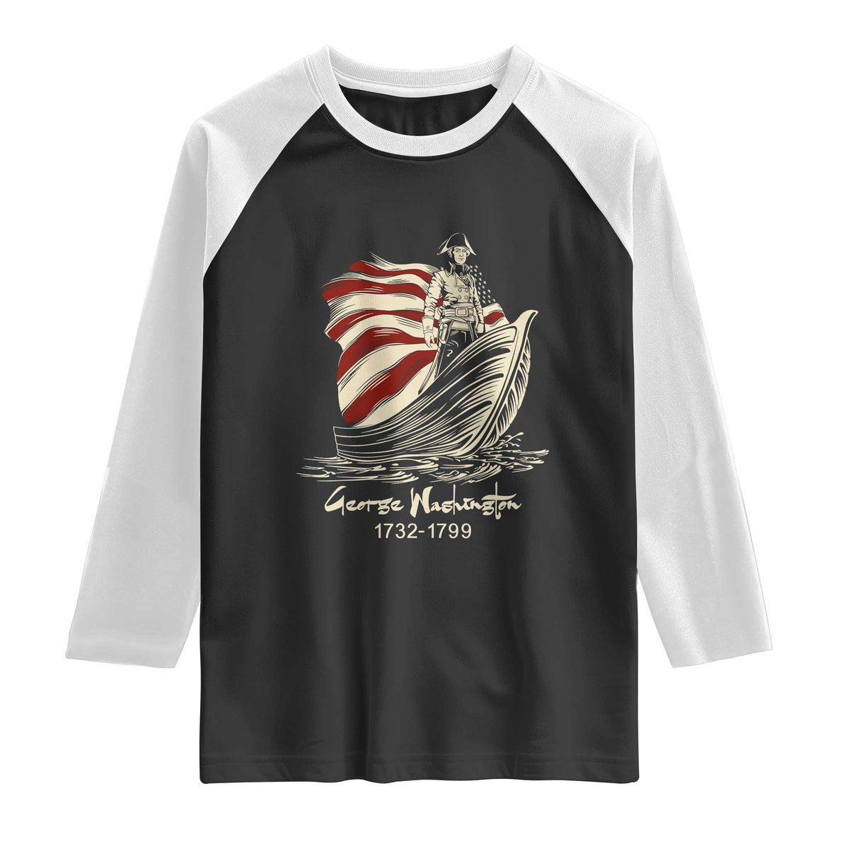 George Washington Crossing The Delaware Patriotic Raglan Shirt Vintage American Flag Graphic