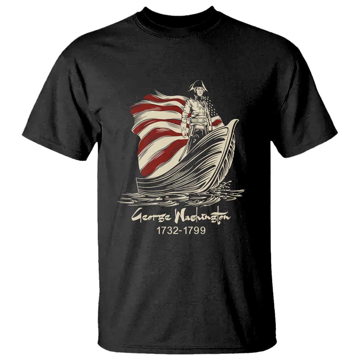 George Washington Crossing The Delaware Patriotic T Shirt Vintage American Flag Graphic