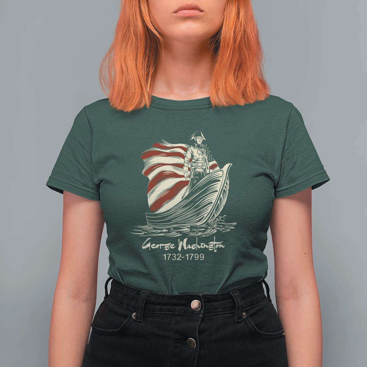 George Washington Crossing The Delaware Patriotic T Shirt For Women Vintage American Flag Graphic