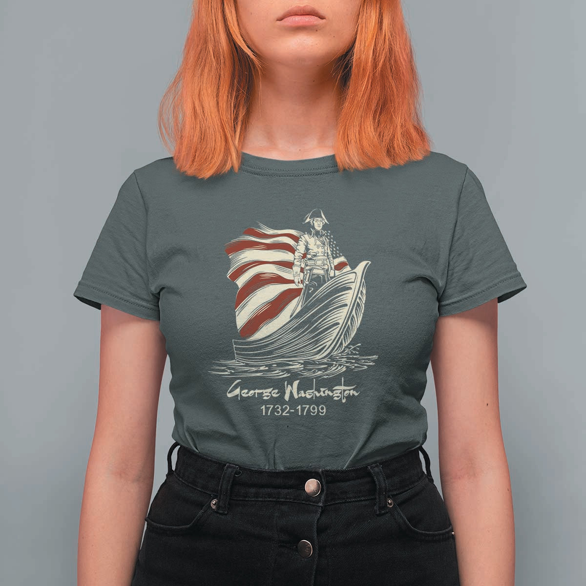 George Washington Crossing The Delaware Patriotic T Shirt For Women Vintage American Flag Graphic