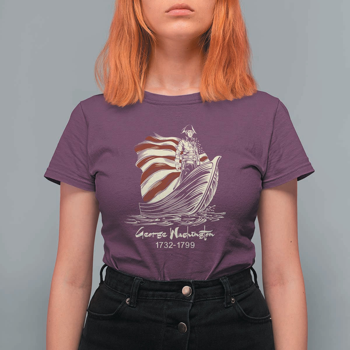 George Washington Crossing The Delaware Patriotic T Shirt For Women Vintage American Flag Graphic
