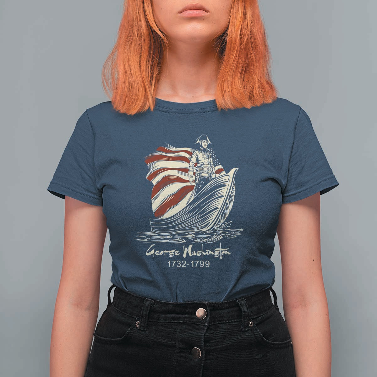 George Washington Crossing The Delaware Patriotic T Shirt For Women Vintage American Flag Graphic