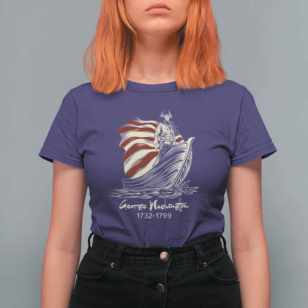 George Washington Crossing The Delaware Patriotic T Shirt For Women Vintage American Flag Graphic