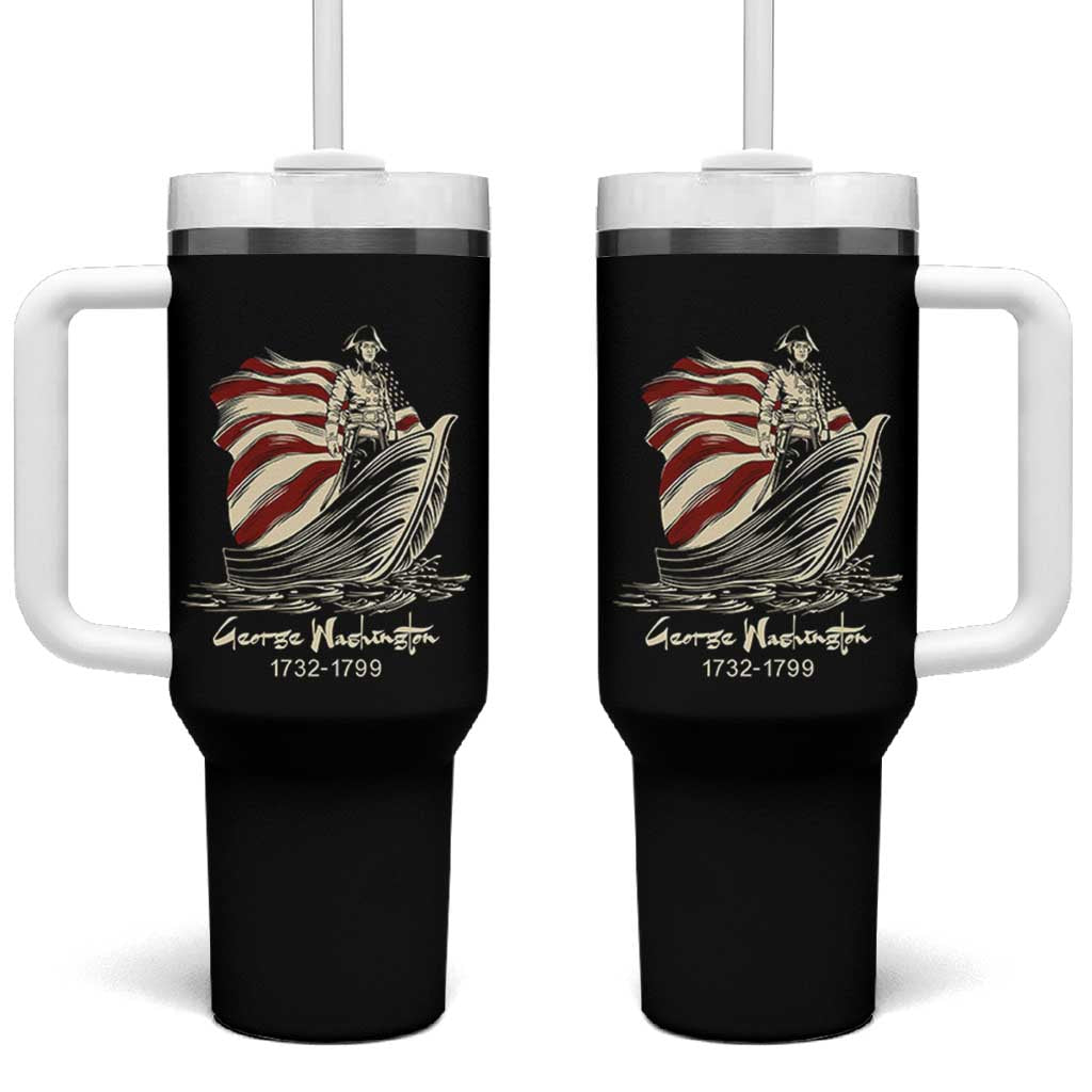 George Washington Crossing The Delaware Patriotic Tumbler With Handle Vintage American Flag Graphic