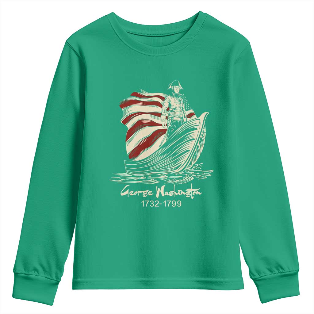 George Washington Crossing The Delaware Patriotic Youth Sweatshirt Vintage American Flag Graphic