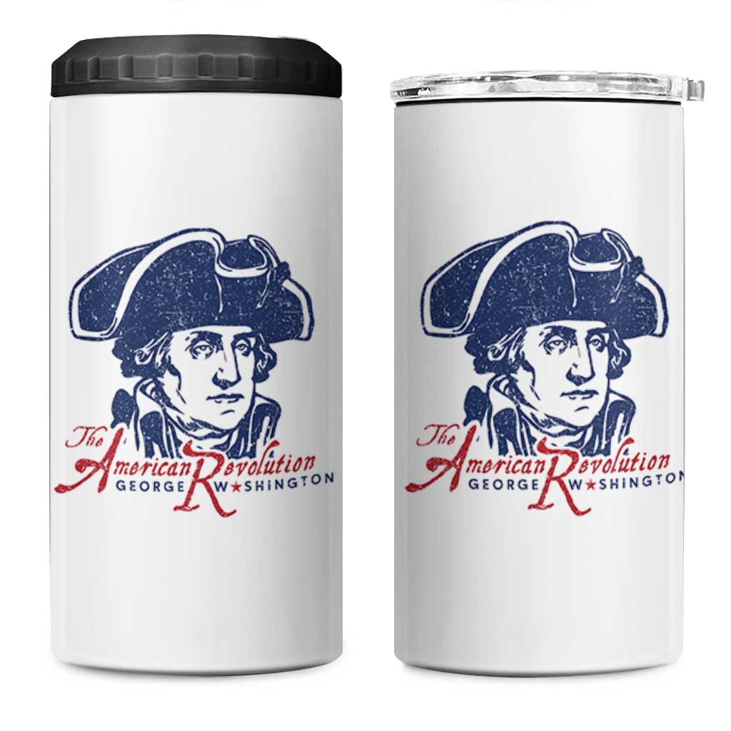George Washington The American Revolution 4 in 1 Can Cooler Tumbler Distressed Sketch Historic Patriotic Graphic