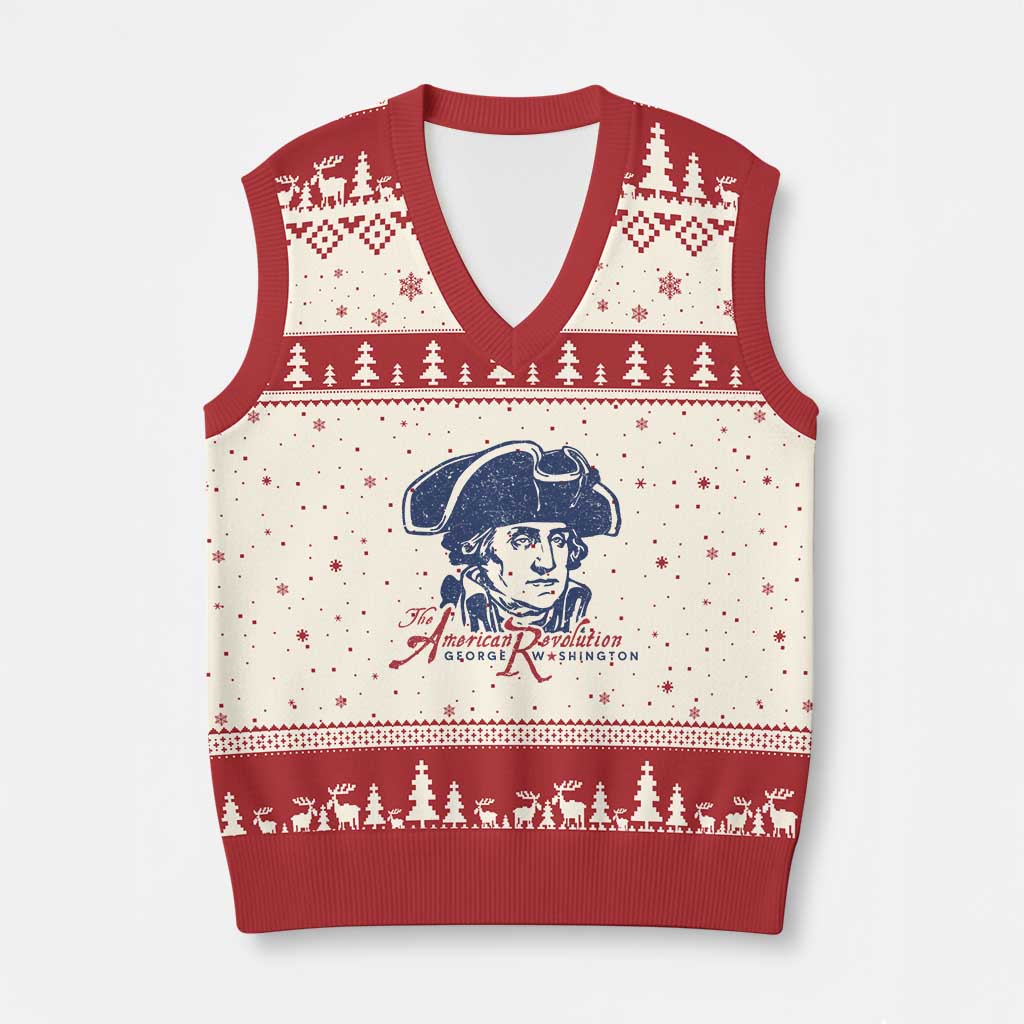 George Washington The American Revolution V-Neck Knit Sweater Vest Distressed Sketch Historic Patriotic Graphic