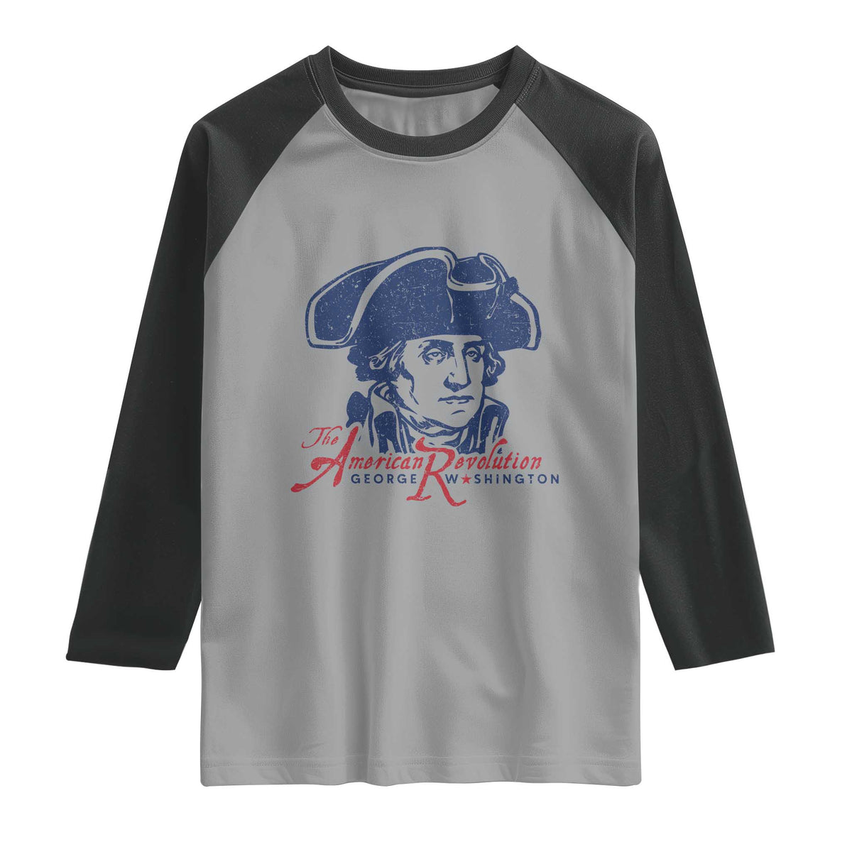 George Washington The American Revolution Raglan Shirt Distressed Sketch Historic Patriotic Graphic