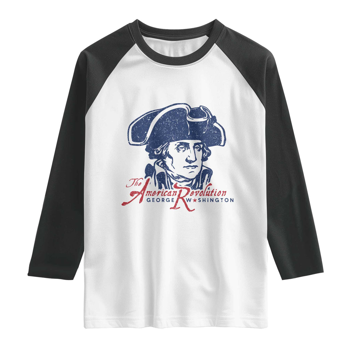 George Washington The American Revolution Raglan Shirt Distressed Sketch Historic Patriotic Graphic