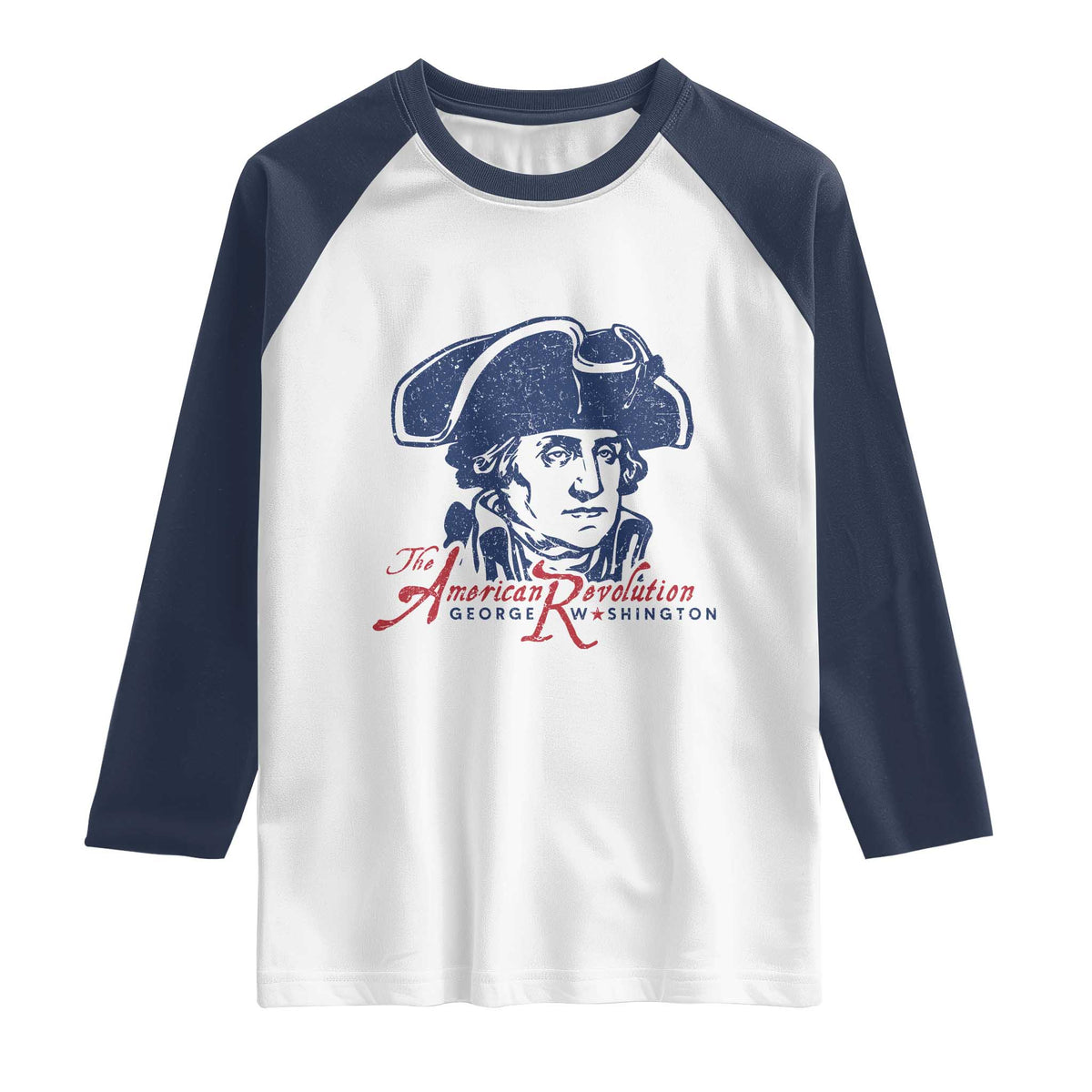 George Washington The American Revolution Raglan Shirt Distressed Sketch Historic Patriotic Graphic
