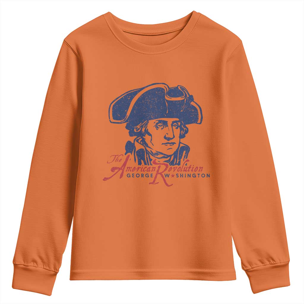 George Washington The American Revolution Youth Sweatshirt Distressed Sketch Historic Patriotic Graphic