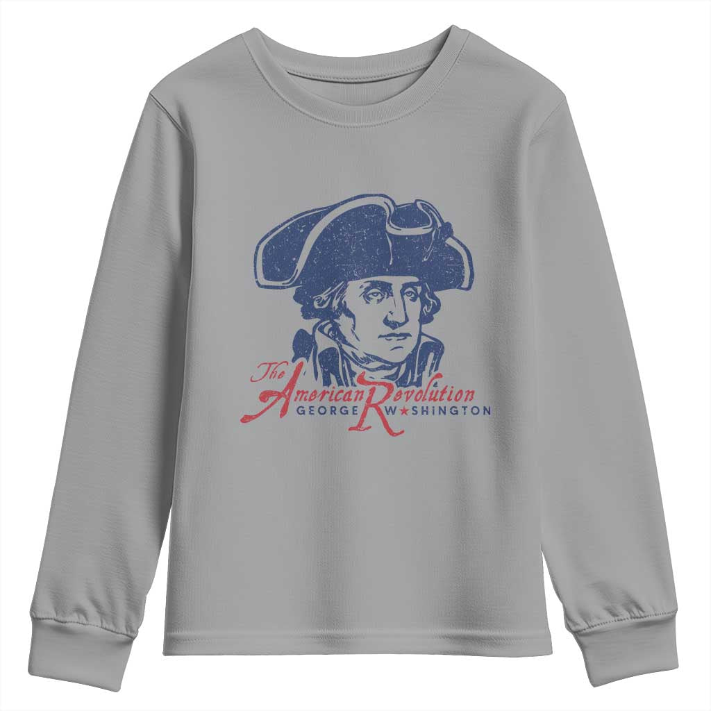 George Washington The American Revolution Youth Sweatshirt Distressed Sketch Historic Patriotic Graphic
