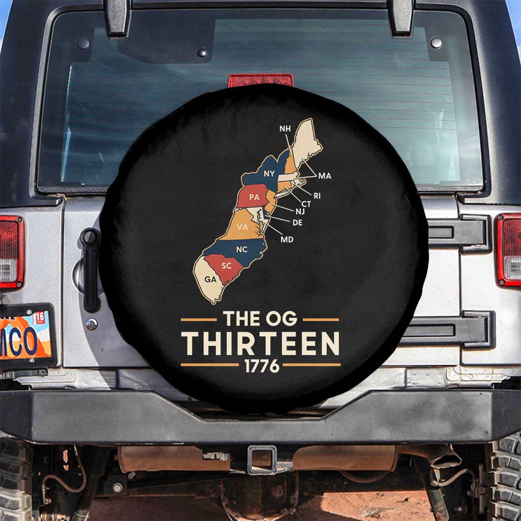 The OG Thirteen 1776 Original Colonies Map Spare Tire Cover Funny Retro American History