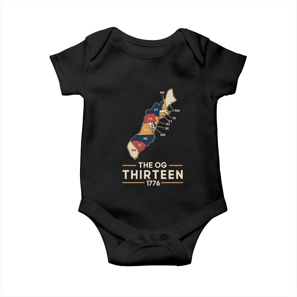 The OG Thirteen 1776 Original Colonies Map Baby Onesie Funny Retro American History