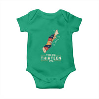 The OG Thirteen 1776 Original Colonies Map Baby Onesie Funny Retro American History