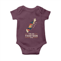 The OG Thirteen 1776 Original Colonies Map Baby Onesie Funny Retro American History