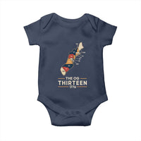 The OG Thirteen 1776 Original Colonies Map Baby Onesie Funny Retro American History