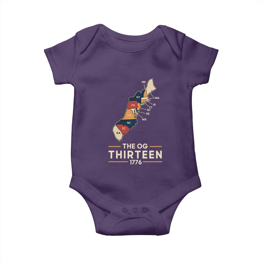 The OG Thirteen 1776 Original Colonies Map Baby Onesie Funny Retro American History