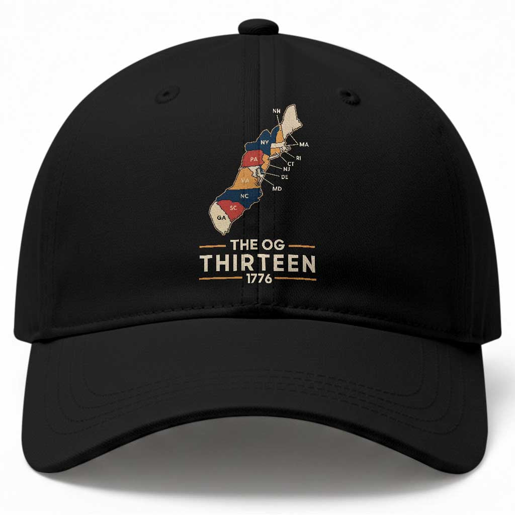The OG Thirteen 1776 Original Colonies Map Baseball Cap Funny Retro American History