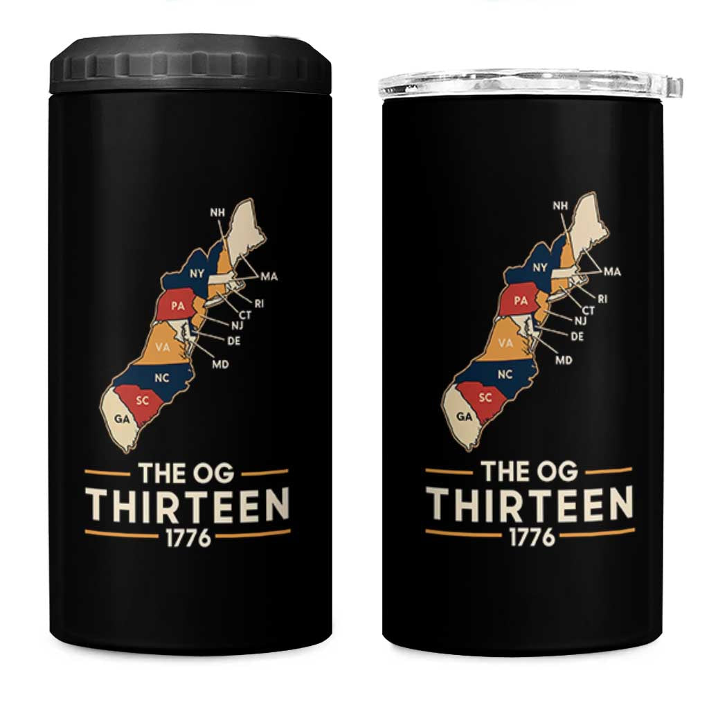 The OG Thirteen 1776 Original Colonies Map 4 in 1 Can Cooler Tumbler Funny Retro American History